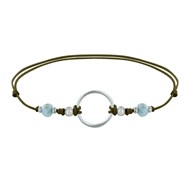 Bracelet Lien Cercle Argent 925 et Deux Perles Facettées de Larimar - Vert kaki