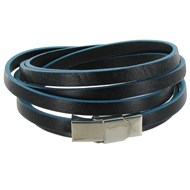 Bracelet Cuir Bicolore Noir et Bleu Fermoir Acier Inoxydable