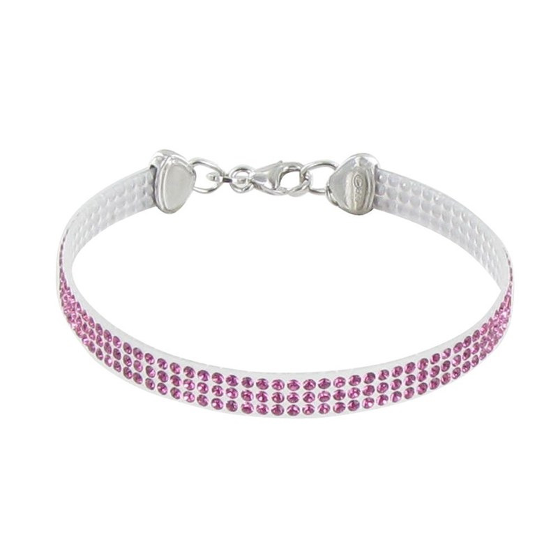 Bracelet Argent Rhodié Silicone et Strass - Classics - Rose