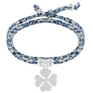 Bracelet Double Tour Lien Liberty et Trèfle Argent 925 - Colors - Bleu Navy