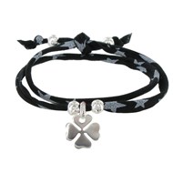 Bracelet Double Tour Lien Etoiles et Trèfle Argent 925 - Classics - Noir