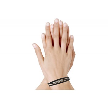 Bracelet Femme Cuir Plat Fermoir Acier Inoxydable - Classics - Noir
