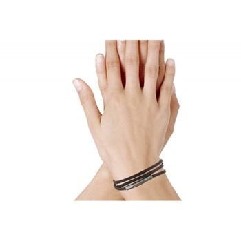 Bracelet Femme Cuir Plat Fermoir Acier Inoxydable - Classics - Marron foncé