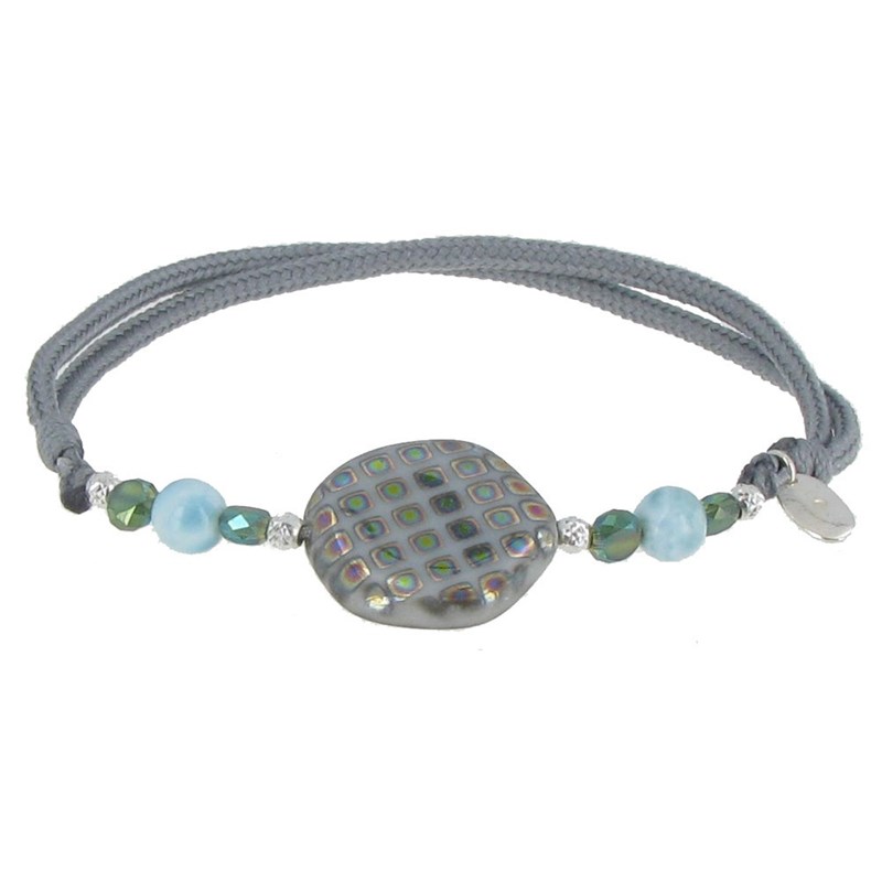 Bracelet Lien Gris Clair Perles de Verre et de Larimar