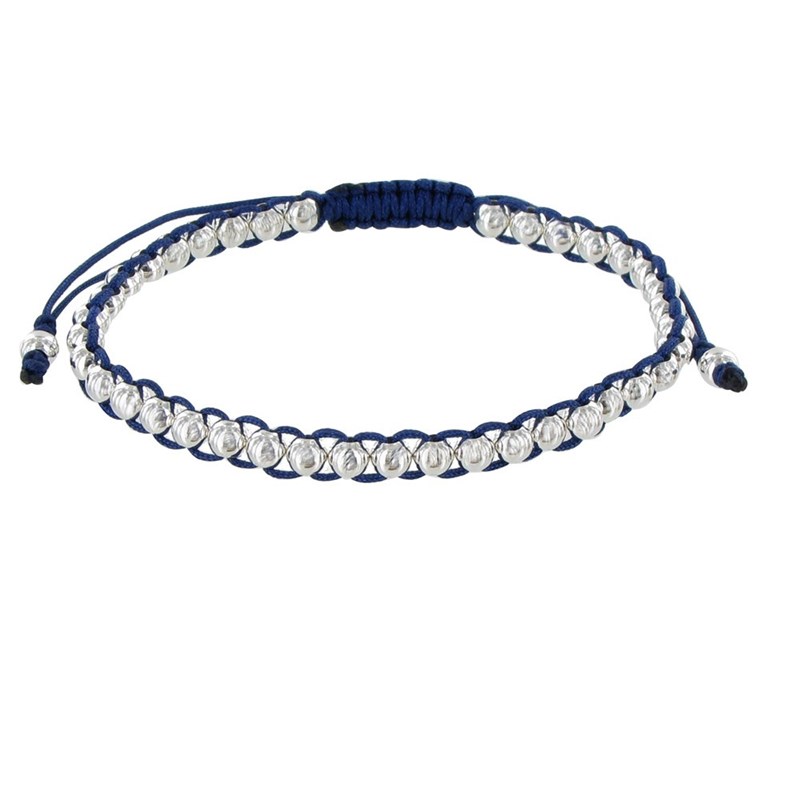 Bracelet Lien Bleu et Perles Argent