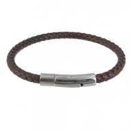 Bracelet Homme Cuir Tréssé Rond Fermoir Acier Inoxydable - Classics - Marron clair