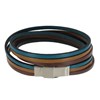 Bracelet Femme Cuir Trois Lanières Turquoise Marron Fermoir Acier Inoxydable - vue V1