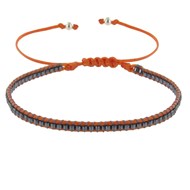 Bracelet Perles Noires Lien Tréssé Orange et Gris