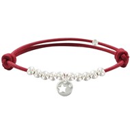 Bracelet Lien Médaille Etoile et Perles en Argent - Classics - Rouge