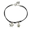 Bracelet Fleur et Papillon Argent 925 Fil Cuir Noir - vue V1
