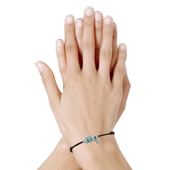 Black Link Bracelet with 3 Larimar Rings and Two 925 Silver Pearls