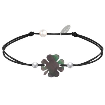 Grijze Parelmoer en 925 Sterling Zilveren Klaver Armband - Klassiekers - Zwart
