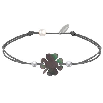 Grijze Parelmoer en 925 Zilveren Kralen Klaver Armband - Klassiekers - Grijs