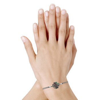 Grijze Parelmoer en 925 Zilveren Kralen Klaver Armband - Klassiekers - Grijs