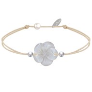 Bracelet Lien Fleur de Nacre Ivoire et Perles d'Argent - Classics - Beige clair