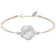 Bracelet Lien Fleur de Nacre Ivoire et Perles d'Argent 925 - Classics - Beige clair