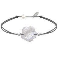 Bracelet Lien Fleur de Nacre Ivoire et Perles d'Argent 925 - Classics - Gris