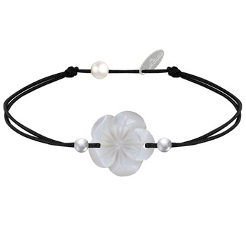 Bracelet Lien Fleur de Nacre Ivoire et Perles d'Argent - Classics - Noir