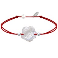 Bracelet Lien Fleur de Nacre Ivoire et Perles d'Argent 925 - Classics - Rouge