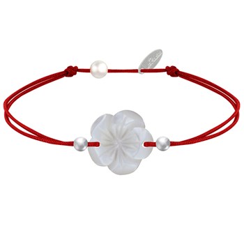 Bracelet Lien Fleur de Nacre Ivoire et Perles d'Argent - Classics - Rouge
