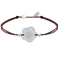 Bracelet Lien Fleur de Nacre Ivoire et Perles d'Argent - Classics - Marron foncé