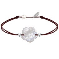 Bracelet Lien Fleur de Nacre Ivoire et Perles d'Argent 925 - Classics - Marron foncé
