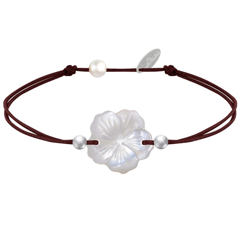 Bracelet Lien Fleur de Nacre Ivoire et Perles d'Argent - Classics - Marron foncé