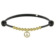 Bracelet Médaille Peace and Love et Perles Plaquées Or - Classics - Noir