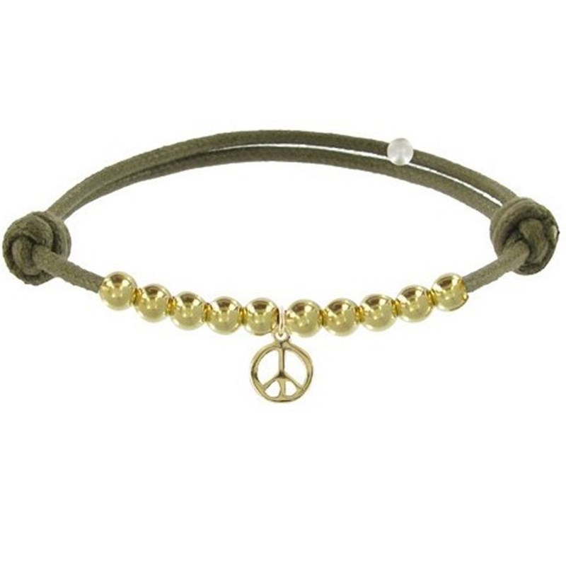 Bracelet Médaille Peace and Love et Perles Plaquées Or - Classics - Vert kaki