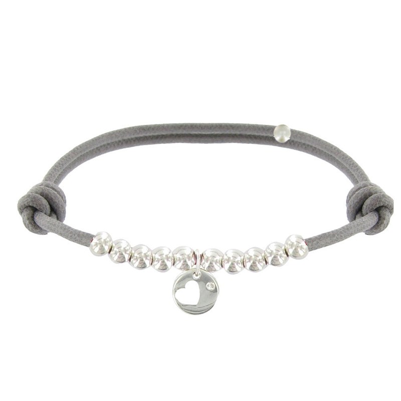 Bracelet Lien Médaille Coeur et Perles en Argent - Classics - Gris