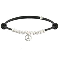 Bracelet Médaille Peace and Love et Perles en Argent - Classics - Noir