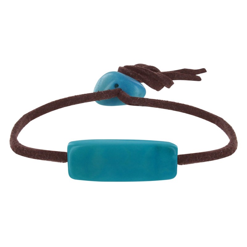 Bracelet Tagua Turquoise Lien en Suédine Marron