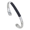 Bracelet Mixte Demi Jonc Laiton Rhodié et Cuir - Bleu Navy - vue V1