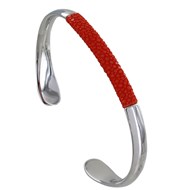 Bracelet Mixte Demi Jonc Laiton Rhodié et Cuir - Orange