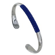 Bracelet Mixte Demi Jonc Laiton Rhodié et Cuir - Azur