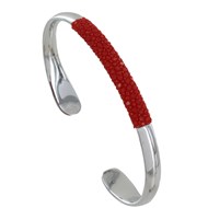 Bracelet Mixte Demi Jonc Laiton Rhodié et Cuir Colors - Rouge Profond