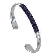 Bracelet Mixte Demi Jonc Laiton Rhodié et Cuir Colors - Violet