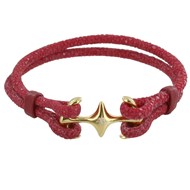 Bracelet Mixte Rhodium Plaqué Or Double Ancre et Cuir - 18cm Classics - Rouge