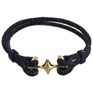 Bracelet Mixte Rhodium Plaqué Or Double Ancre et Cuir - 18cm Classics - Bleu Navy