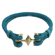 Bracelet Mixte Rhodium Plaqué Or Double Ancre et Cuir - 18cm Colors - Turquoise