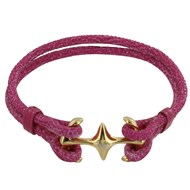 Bracelet Mixte Rhodium Plaqué Or Double Ancre et Cuir - 18cm Colors - Fuchsia