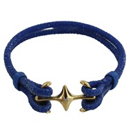 Bracelet Mixte Rhodium Plaqué Or Double Ancre et Cuir - 18cm Colors - Azur