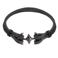 Bracelet Mixte en Argent Rhodié Noir Double Ancre et Cuir - 20cm - Gris