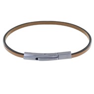 Bracelet Femme Cuir Simple Plat Fermoir Acier Inoxydable - Marron clair