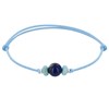 Bracelet Lien Synthétique Perle de Lapis Lazuli Deux Anneaux de Larimar et d'Argent - Bleu ciel - vue V1