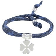 Bracelet Double Tour Lien Etoiles et Trèfle Argent 925 - Colors - Bleu Jean