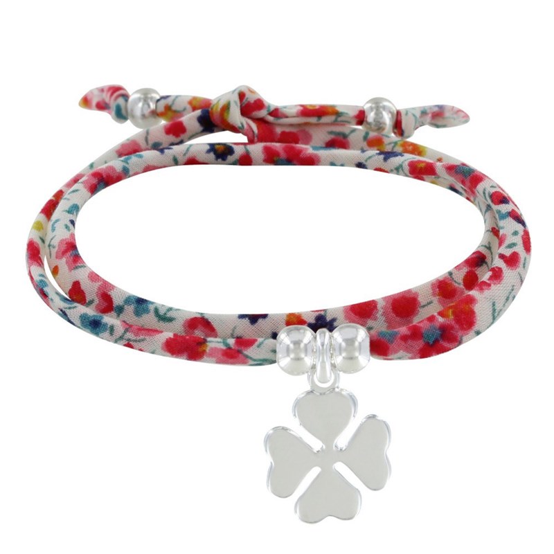 Bracelet Double Tour Lien Liberty et Trèfle Argent 925 - Colors - Rouge