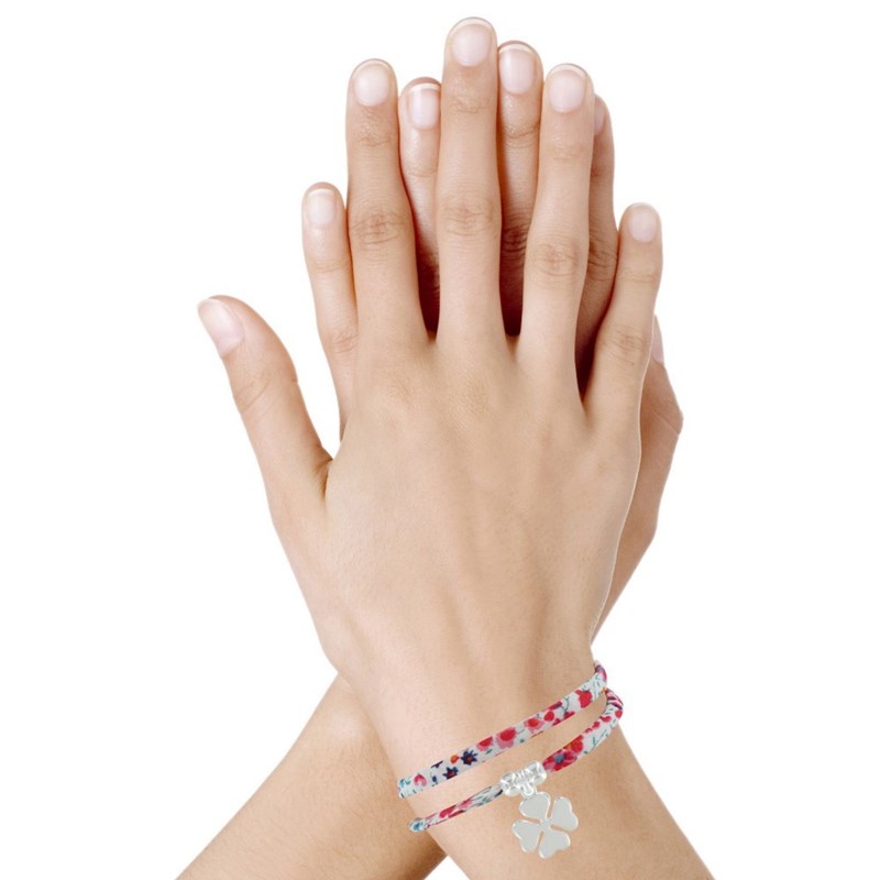 Bracelet Double Tour Lien Liberty et Trèfle Argent 925 - Colors - Rouge - vue 2