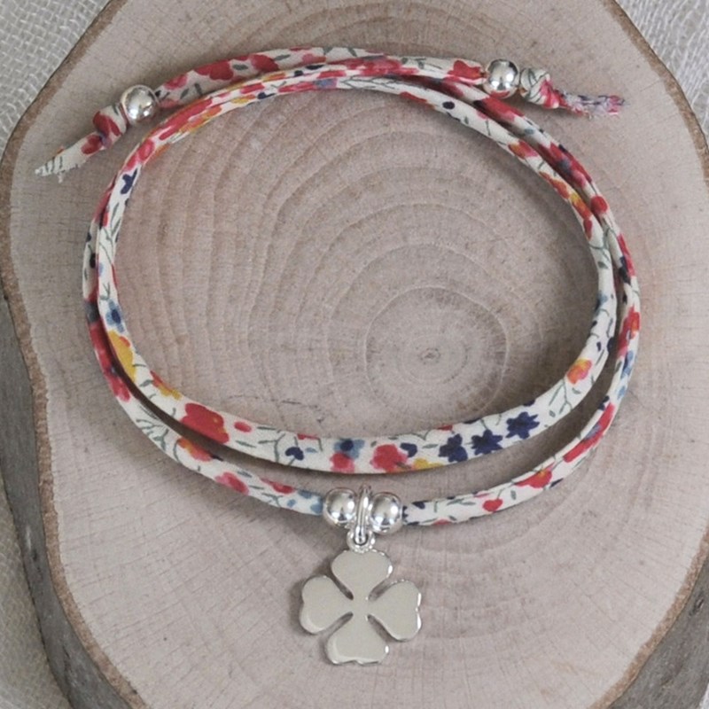 Bracelet Double Tour Lien Liberty et Trèfle Argent 925 - Colors - Rouge - vue 4