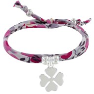 Bracelet Double Tour Lien Liberty et Trèfle Argent 925 - Colors - Fuchsia
